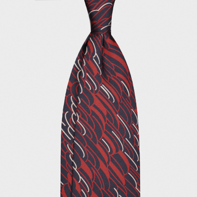 F.Marino Handmade Silk Tie 3-Fold Abstract Pattern Red-Wools Boutique Uomo