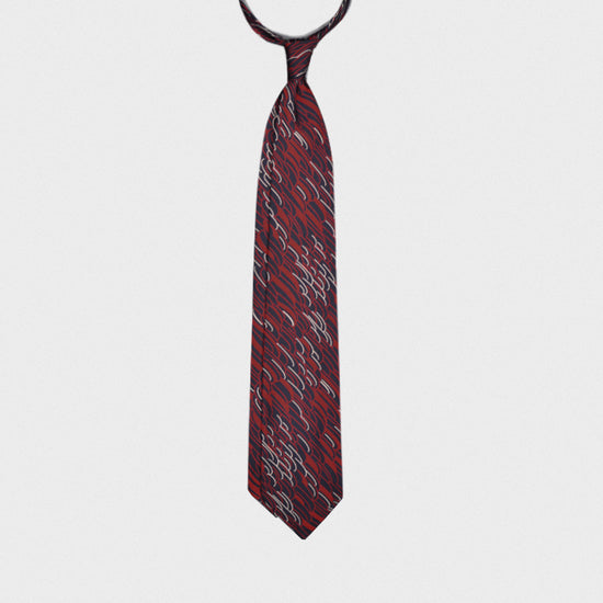 F.Marino Handmade Silk Tie 3-Fold Abstract Pattern Red-Wools Boutique Uomo
