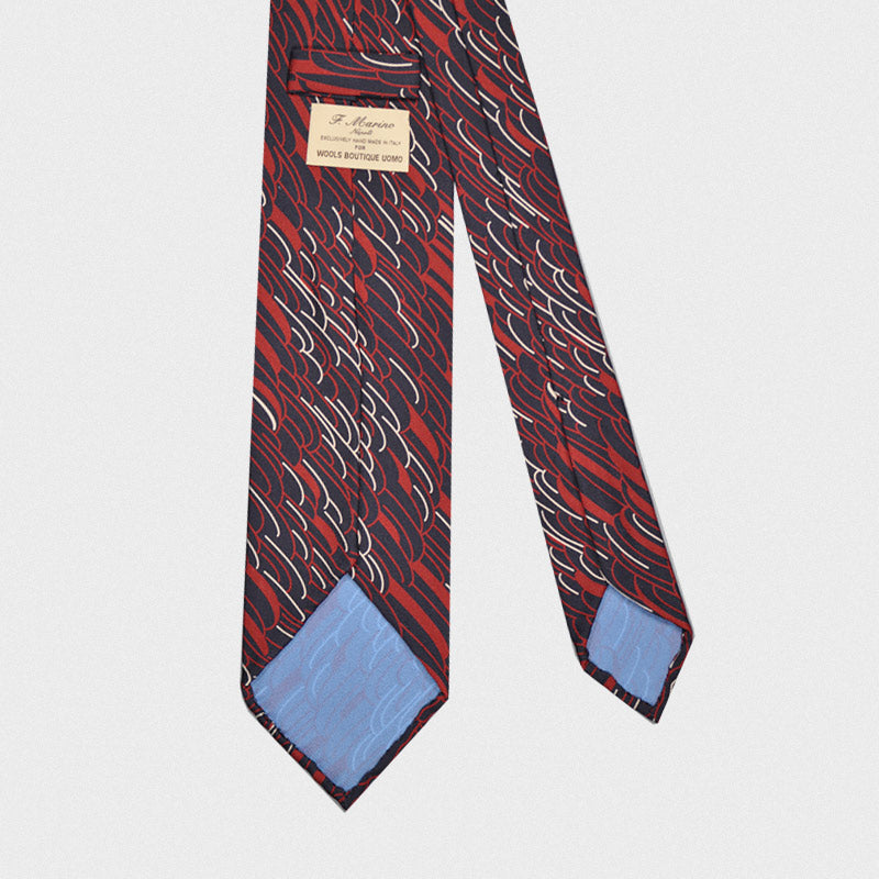 F.Marino Handmade Silk Tie 3-Fold Abstract Pattern Red-Wools Boutique Uomo