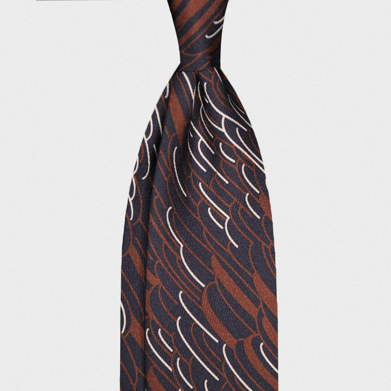 F.Marino Handmade Silk Tie 3-Fold Abstract Pattern Brown-Wools Boutique Uomo