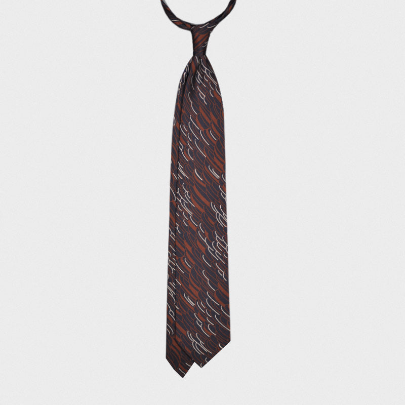 F.Marino Handmade Silk Tie 3-Fold Abstract Pattern Brown-Wools Boutique Uomo