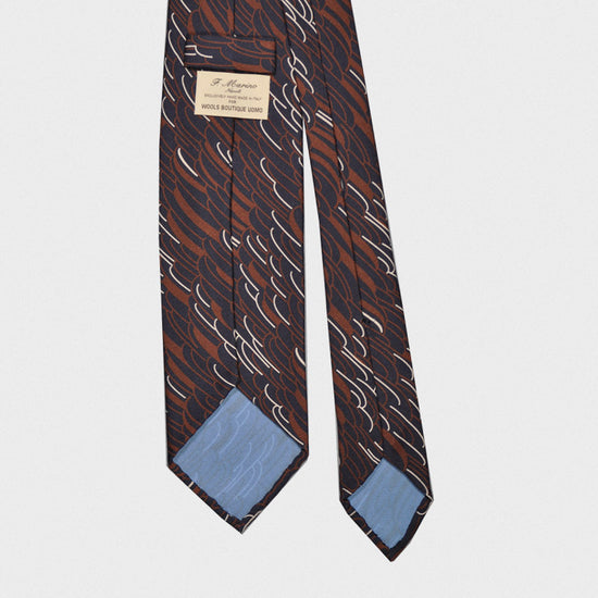 F.Marino Handmade Silk Tie 3-Fold Abstract Pattern Brown-Wools Boutique Uomo