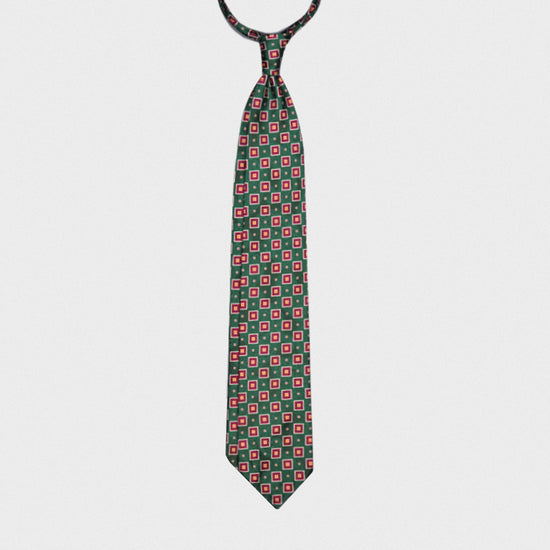 F.Marino Handmade Silk Tie Green Damask Paisley Magenta Squares-Wools Boutique Uomo