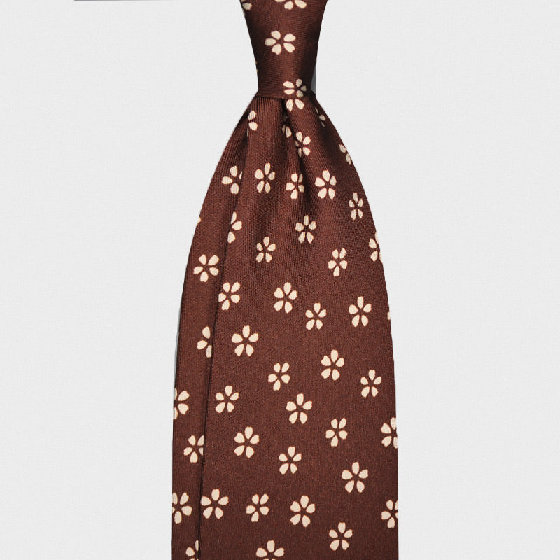 F.Marino Handmade Silk Tie 3-Fold Brown Daisy-Wools Boutique Uomo
