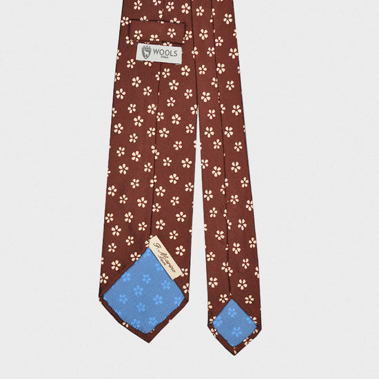 F.Marino Handmade Silk Tie 3-Fold Brown Daisy-Wools Boutique Uomo