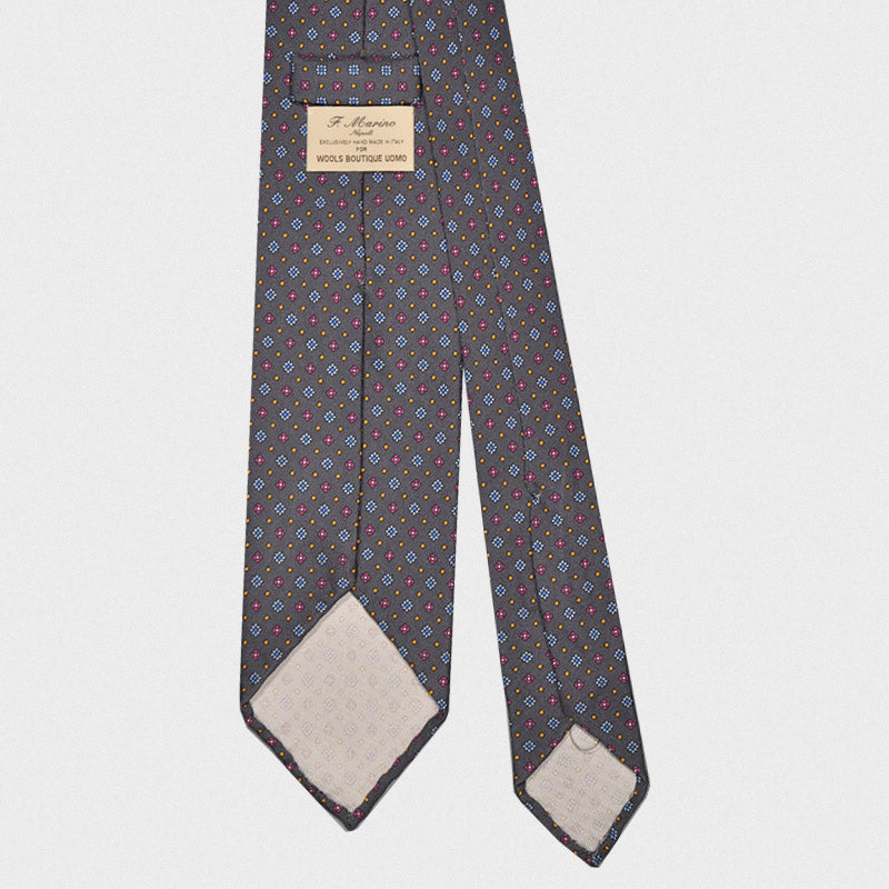 F.Marino Handmade Silk Tie 3 Folds Metal Grey-Wools Boutique Uomo
