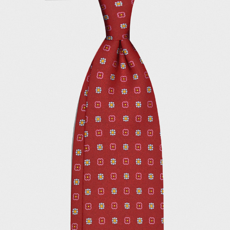 F.Marino Handmade Silk Tie 3-Fold Diamonds Cherry Red-Wools Boutique Uomo