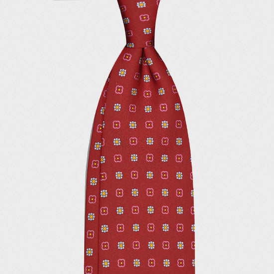 F.Marino Handmade Silk Tie 3-Fold Diamonds Cherry Red-Wools Boutique Uomo