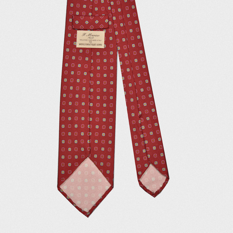 F.Marino Handmade Silk Tie 3-Fold Diamonds Cherry Red-Wools Boutique Uomo