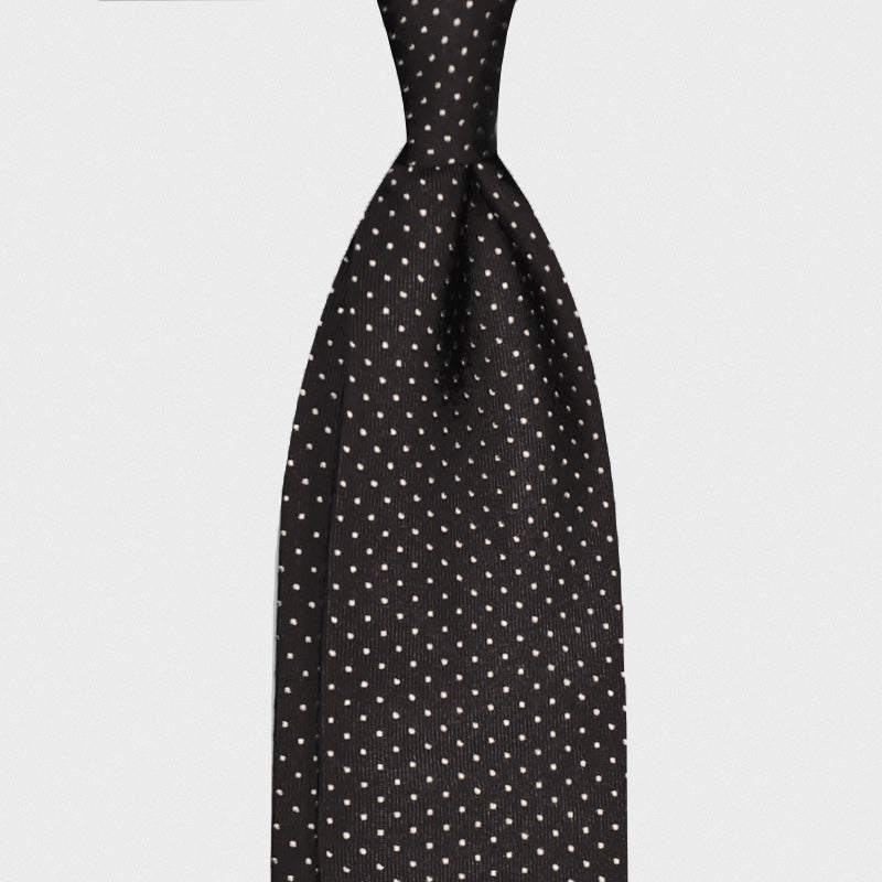 F.Marino Handmade Silk Tie 3-Fold Micro Pois Black-Wools Boutique Uomo