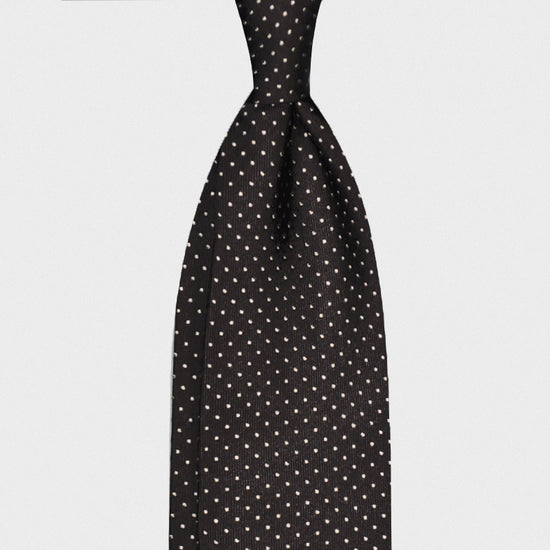 F.Marino Handmade Silk Tie 3-Fold Micro Pois Black-Wools Boutique Uomo