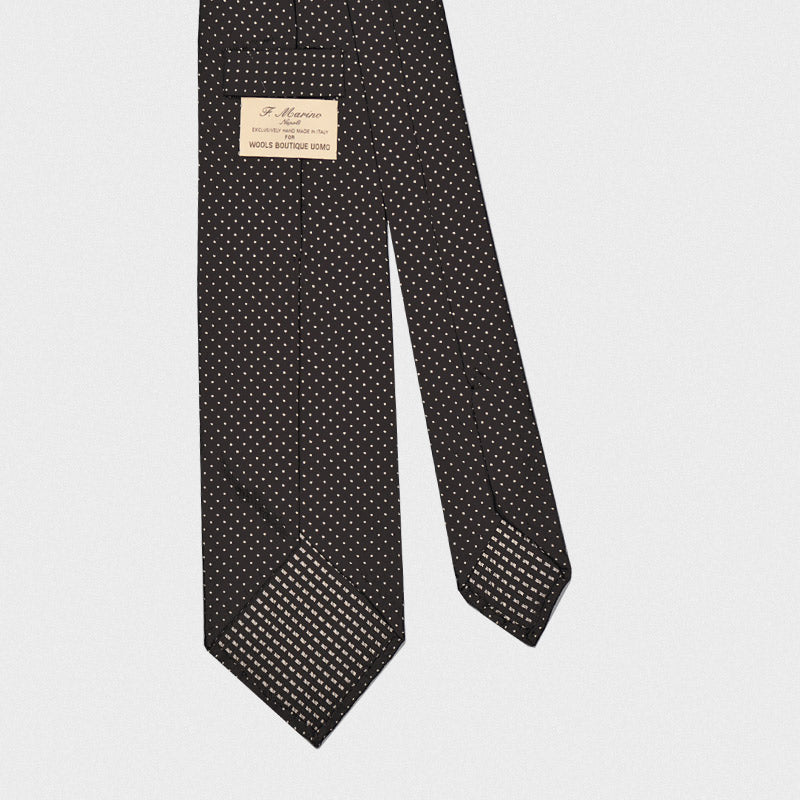 F.Marino Handmade Silk Tie 3-Fold Micro Pois Black-Wools Boutique Uomo