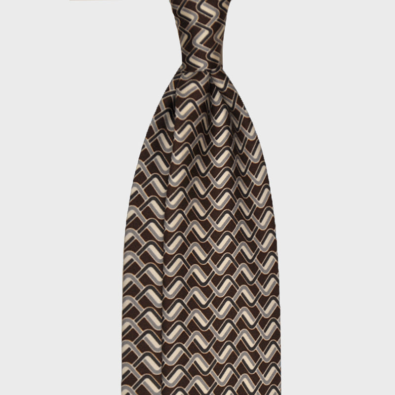 Load image into Gallery viewer, F.Marino Handmade Silk Tie 3-Fold Optical Brown-Wools Boutique Uomo
