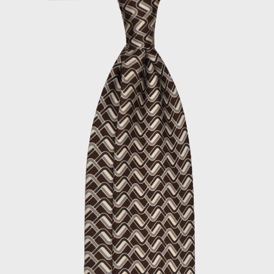 F.Marino Handmade Silk Tie 3-Fold Optical Brown-Wools Boutique Uomo