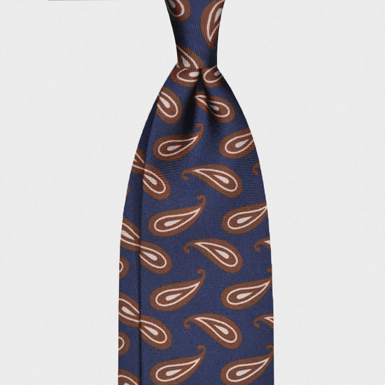 F.Marino Handmade Silk Tie 3-Fold Paisley Blue-Wools Boutique Uomo