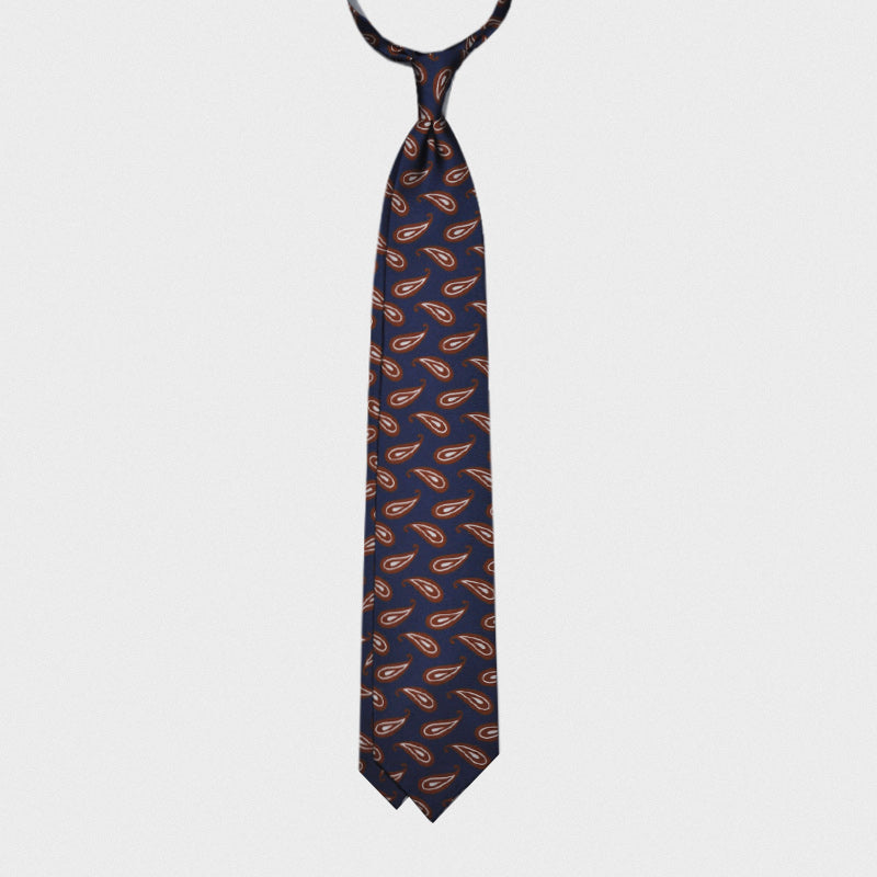 F.Marino Handmade Silk Tie 3-Fold Paisley Blue-Wools Boutique Uomo