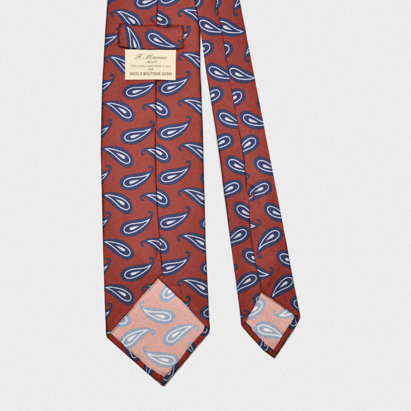 F.Marino Handmade Silk Tie 3-Fold Paisley Bordò-Wools Boutique Uomo