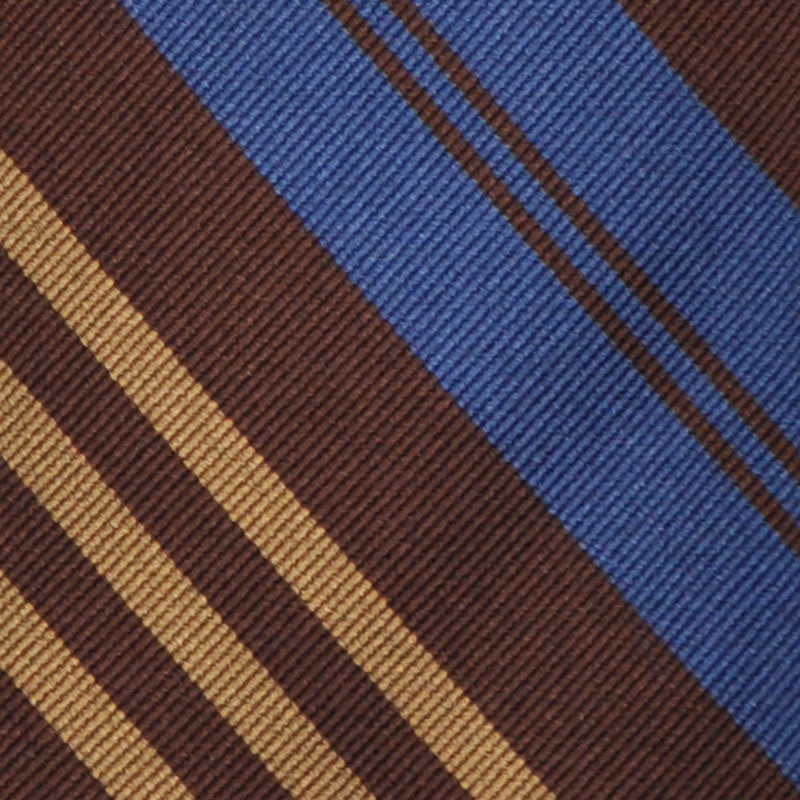 F.Marino Handmade Regimental Silk Tie 3-Fold Brown Bluette-Wools Boutique Uomo