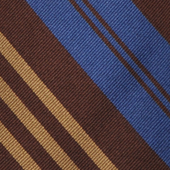 F.Marino Handmade Regimental Silk Tie 3-Fold Brown Bluette-Wools Boutique Uomo