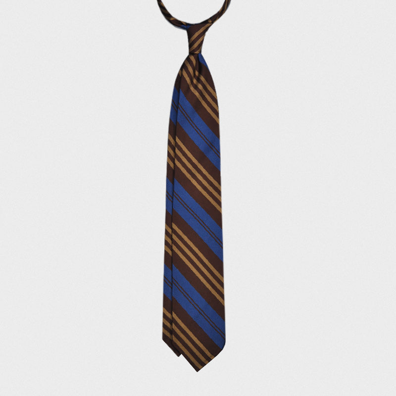 F.Marino Handmade Regimental Silk Tie 3-Fold Brown Bluette-Wools Boutique Uomo