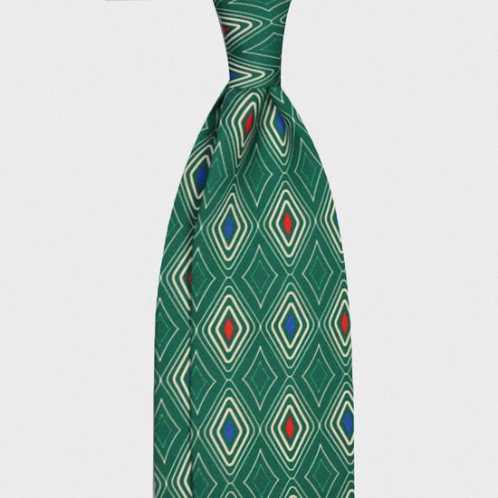 F.Marino Silk Tie 3 Folds Diamonds Vintage Style 60s Green-Wools Boutique Uomo