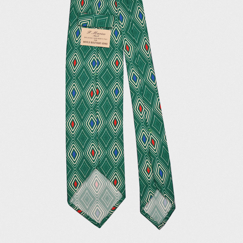F.Marino Silk Tie 3 Folds Diamonds Vintage Style 60s Green-Wools Boutique Uomo