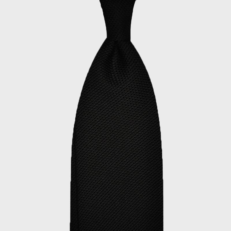 F.Marino Handmade Grenadine Silk Tie 3-Fold Black-Wools Boutique Uomo