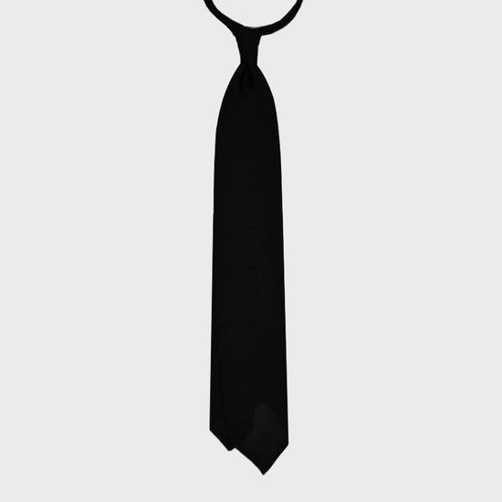 F.Marino Handmade Grenadine Silk Tie 3-Fold Black-Wools Boutique Uomo