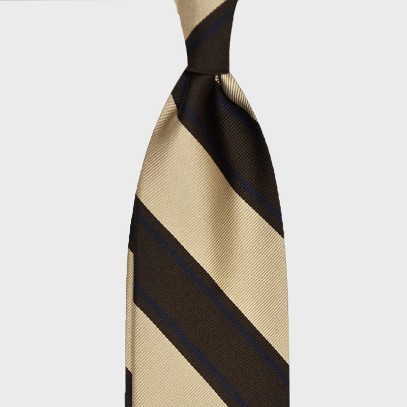 F.Marino Handmade Tie 3-Fold Regimental Jacquard Silk | Brown Rails-Wools Boutique Uomo