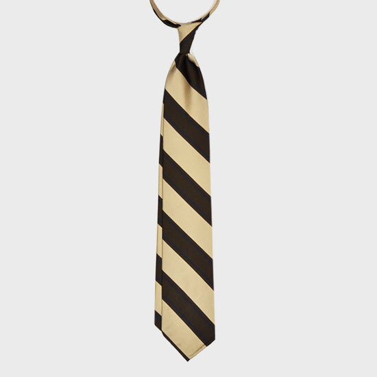 F.Marino Handmade Tie 3-Fold Regimental Jacquard Silk | Brown Rails-Wools Boutique Uomo