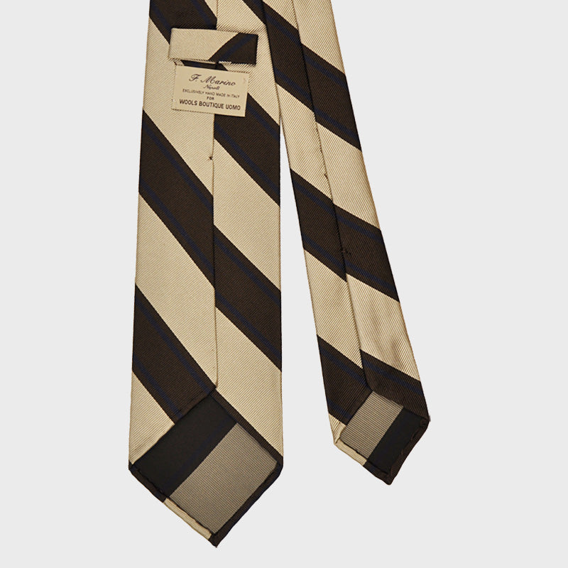 F.Marino Handmade Tie 3-Fold Regimental Jacquard Silk | Brown Rails-Wools Boutique Uomo