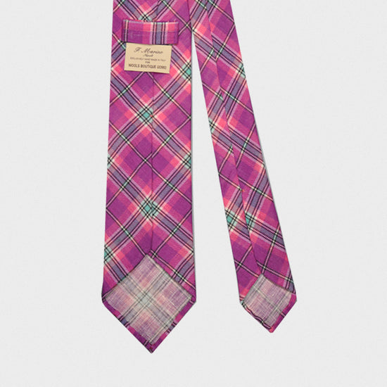 F.Marino Handmade Tie Linen Silk 3-Fold Tartan Magenta-Wools Boutique Uomo