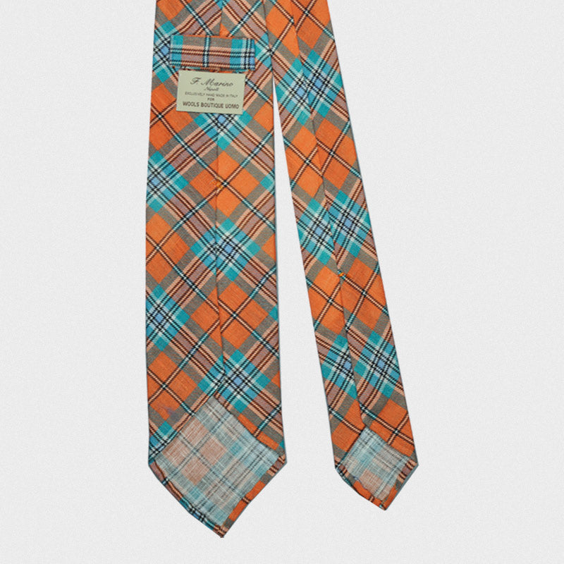 F.Marino Handmade Tie Linen Silk 3-Fold Tartan Orange-Wools Boutique Uomo