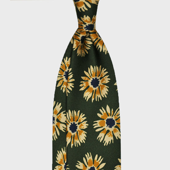 F.Marino Handmade Silk Tie 3-Fold Garden Carnations | Green-Wools Boutique Uomo