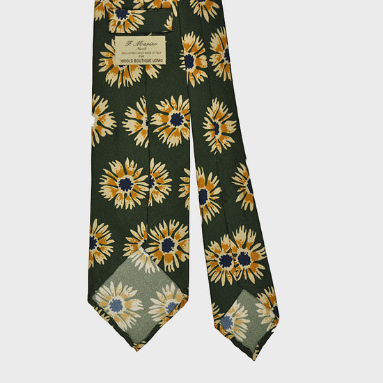 F.Marino Handmade Silk Tie 3-Fold Garden Carnations | Green-Wools Boutique Uomo