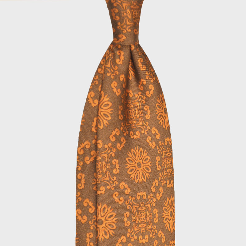 F.Marino Handmade Jacquard Silk Tie 3-Fold Fantasy Floreal | Bronze-Wools Boutique Uomo