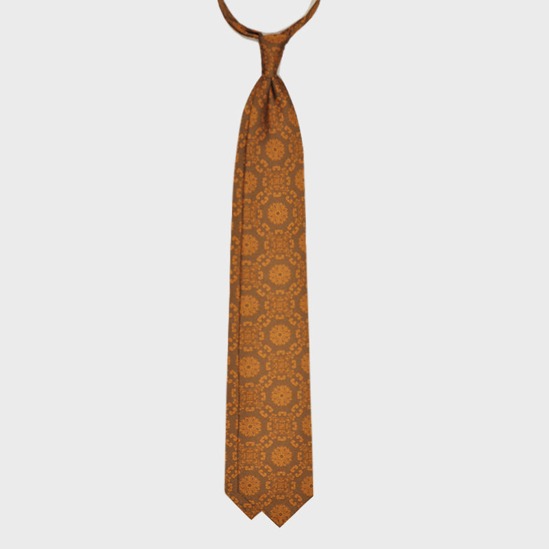 F.Marino Handmade Jacquard Silk Tie 3-Fold Fantasy Floreal | Bronze-Wools Boutique Uomo