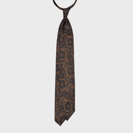 F.Marino Handmade Silk Tie 3-Fold Liberty Garden | Brown-Wools Boutique Uomo