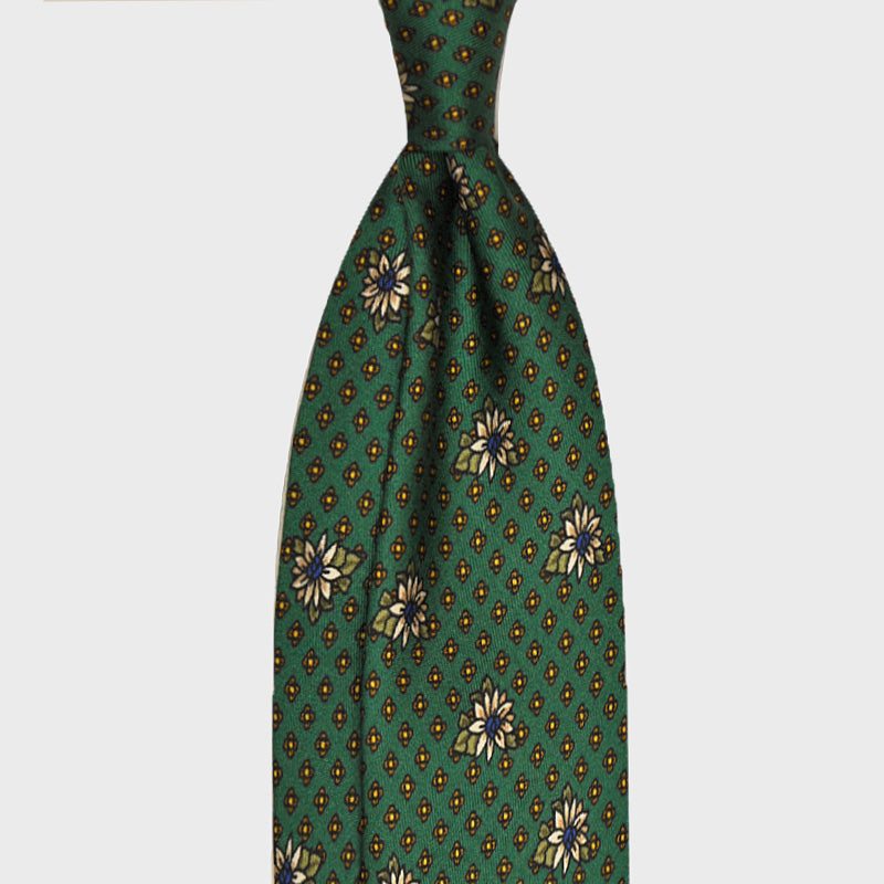 F.Marino Handmade Silk Tie 3-Fold Garden Margherita | Green-Wools Boutique Uomo