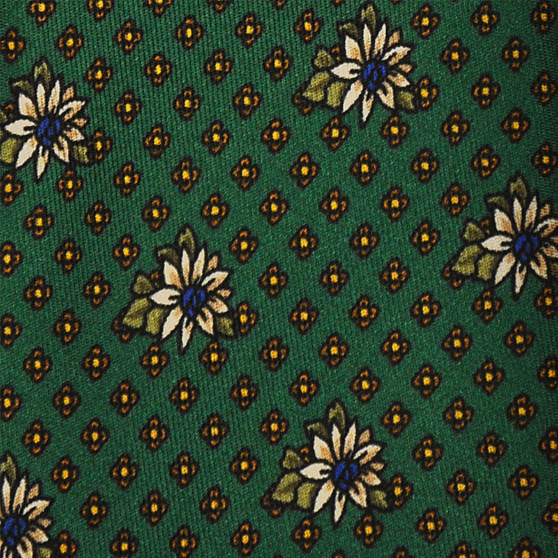 F.Marino Handmade Silk Tie 3-Fold Garden Margherita | Green-Wools Boutique Uomo