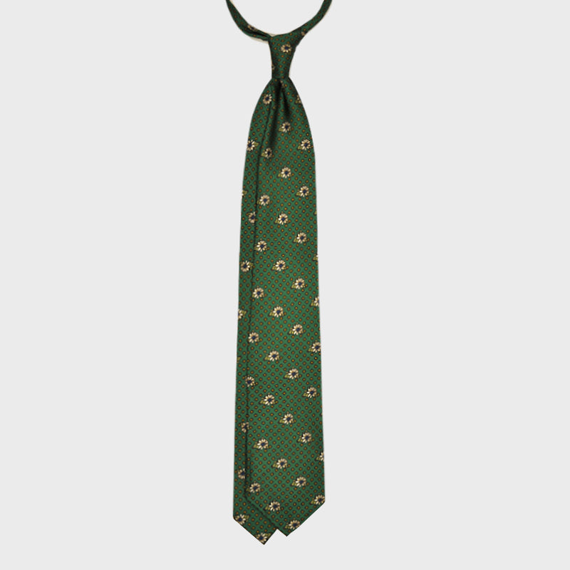 F.Marino Handmade Silk Tie 3-Fold Garden Margherita | Green-Wools Boutique Uomo
