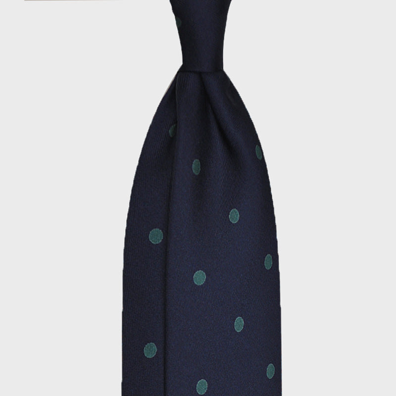 F.Marino Handmade Silk Tie 3 Folds Pois Teal Green-Wools Boutique Uomo