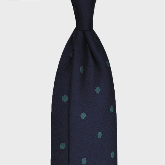 F.Marino Handmade Silk Tie 3 Folds Pois Teal Green-Wools Boutique Uomo