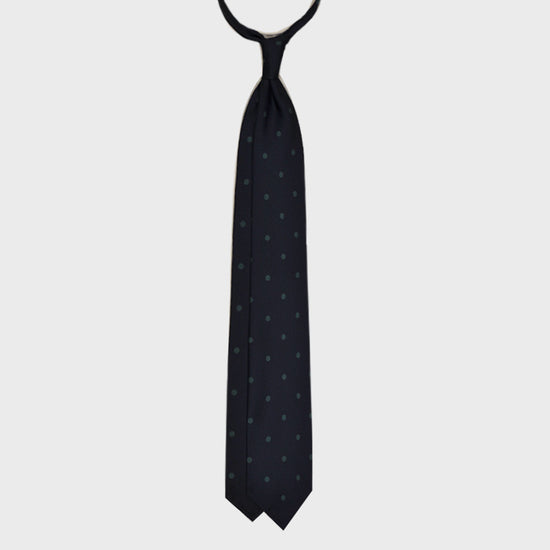 F.Marino Handmade Silk Tie 3 Folds Pois Teal Green-Wools Boutique Uomo