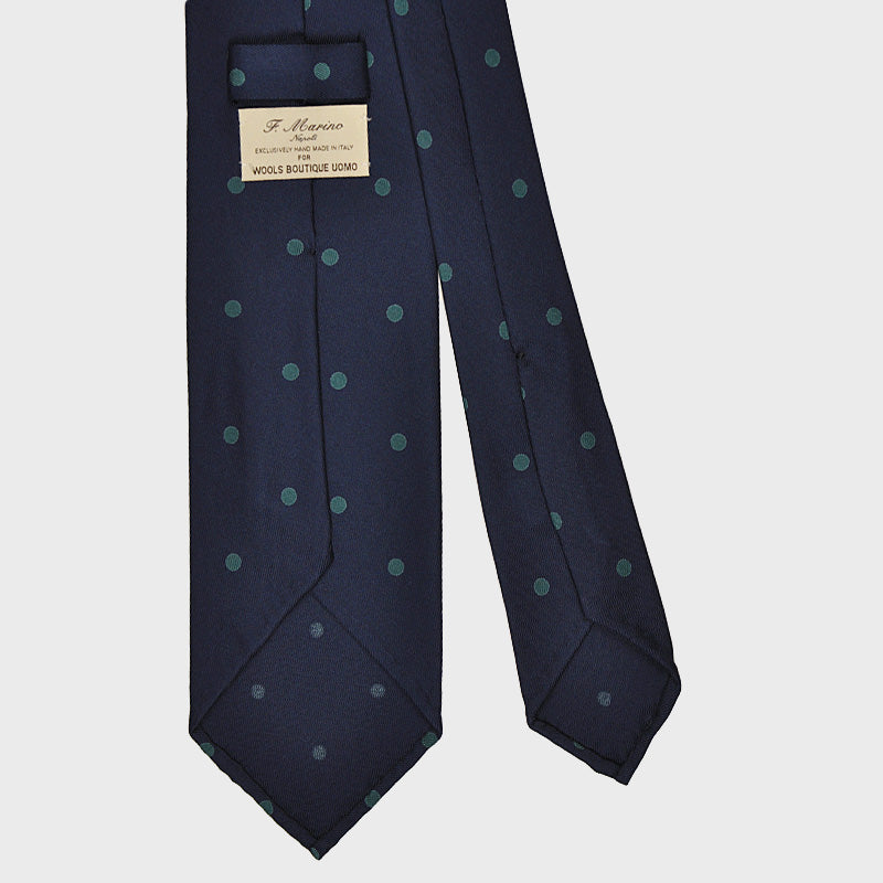 F.Marino Handmade Silk Tie 3 Folds Pois Teal Green-Wools Boutique Uomo