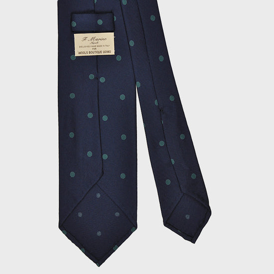 F.Marino Handmade Silk Tie 3 Folds Pois Teal Green-Wools Boutique Uomo