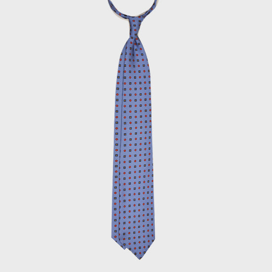 F.Marino Handmade Silk Tie 3-Fold Micro Daisy Diamonds | Light Blu-Wools Boutique Uomo