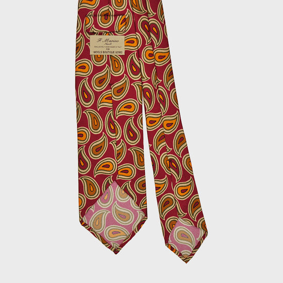 F.Marino Handmade Silk Tie 3-Fold Paisley | Magenta-Wools Boutique Uomo