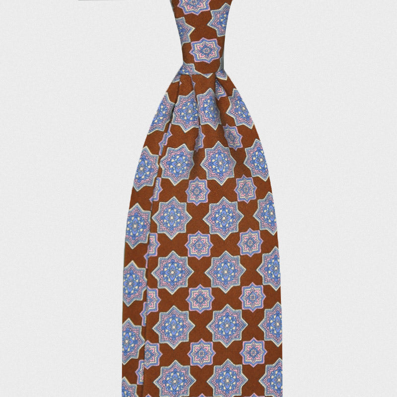 Load image into Gallery viewer, F.Marino Handmade Tie Silk Cotton 3-Fold Medallions Brown-Wools Boutique Uomo
