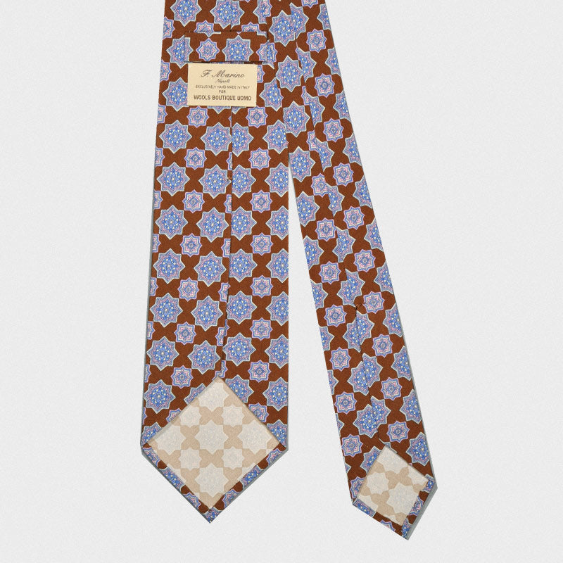 F.Marino Handmade Tie Silk Cotton 3-Fold Medallions Brown-Wools Boutique Uomo